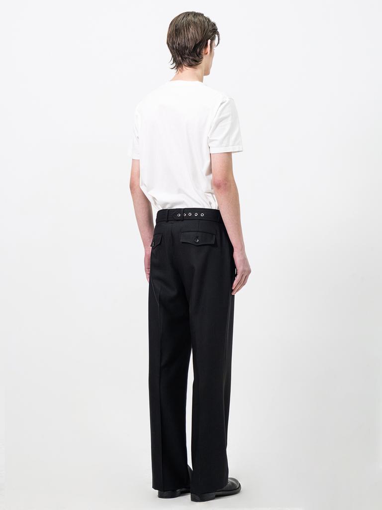 Pokeopeiseu Belted Straight Flare Trousers Black
