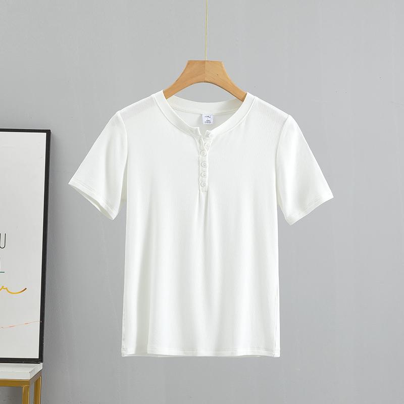 

Хлопковая летняя женская футболка модного качества S-3XL с пуговицами, женская повседневная футболка с короткими рукавами, уютный дышащий топ XXL белый