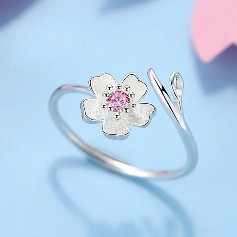 New Korean Fashion Copper Color Cherry Blossoms Rings Flower Open Ring For Girl Women Rings Gift Party Birthday Jewelry