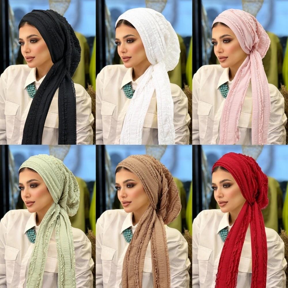 Soft Stretch Solid Color Crinkle Hijabs Adjustable Wrinkle Headscarf Women Turban Hats  Modest