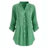 Women Solid Color Lace Splicing Single Breasted Shirt Casual Stand Collar Long Sleeves Plus Size T-Shirt Loose Cotton Blouse