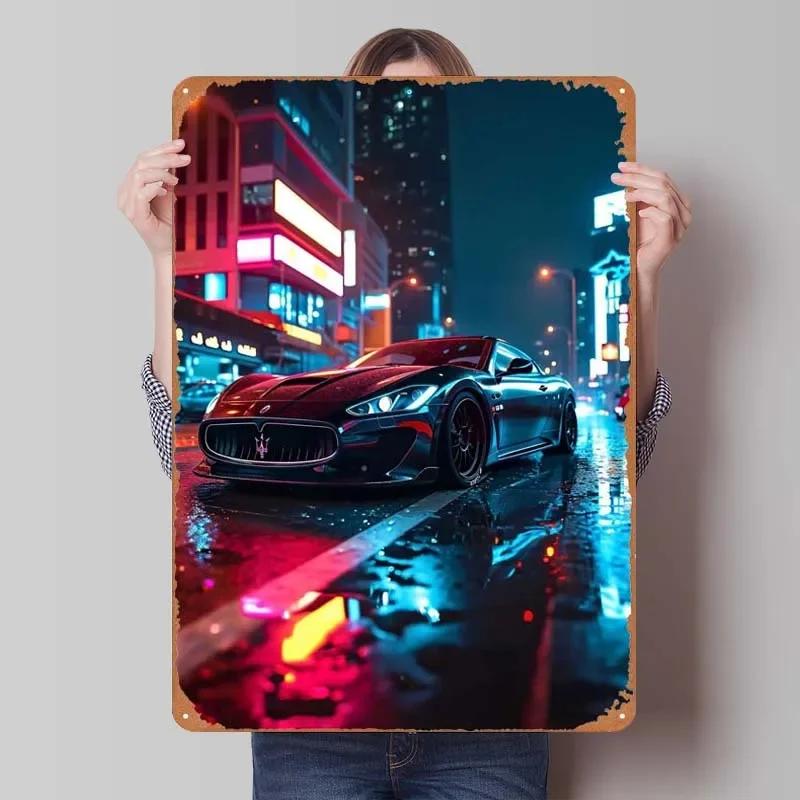Maserati Plåtskylt Bilar Poster Dekoration för Hemdekorationer Retro Metallskylt Plakett för Garagsväggkonstdekoration Rum