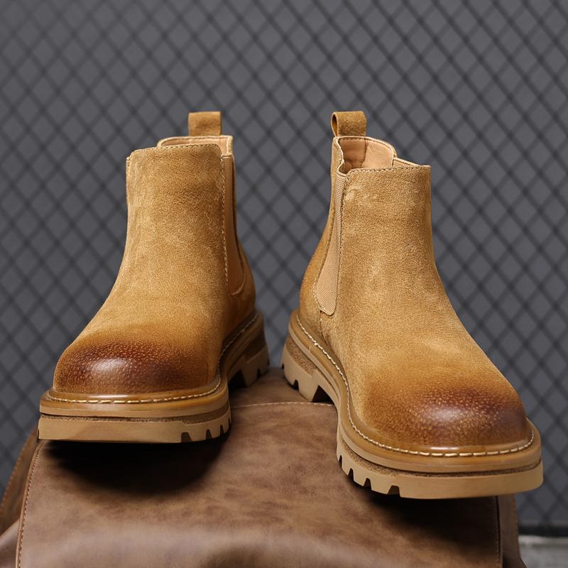 Fashion Suede Leather Men Ankle Boots High-top Man Casual Shoes Non-Slip Chelsea Boots Fashion Slip On Botas Leisure Walk High Top Shoes