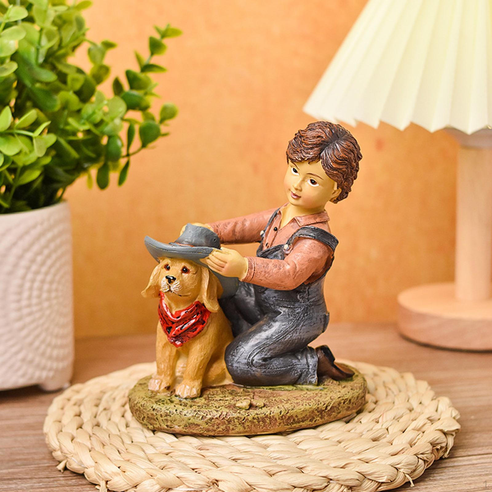 

Статуя мальчика и собаки, центральное украшение, современный подарок на память, симпатичный декоративный элемент для дома, полки, гостиной 11.5x8x14 cm