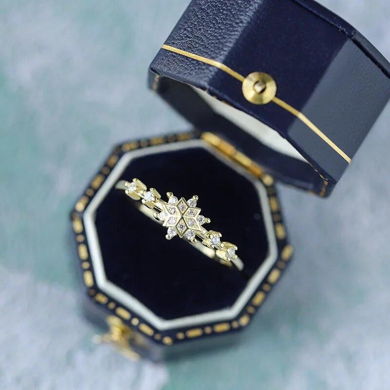 Classic 18K Gold Four-Pawed Snowflake Couple Ring For Women 100% Original S925 Sterling Silver Valentine's Day Gift Jewelry