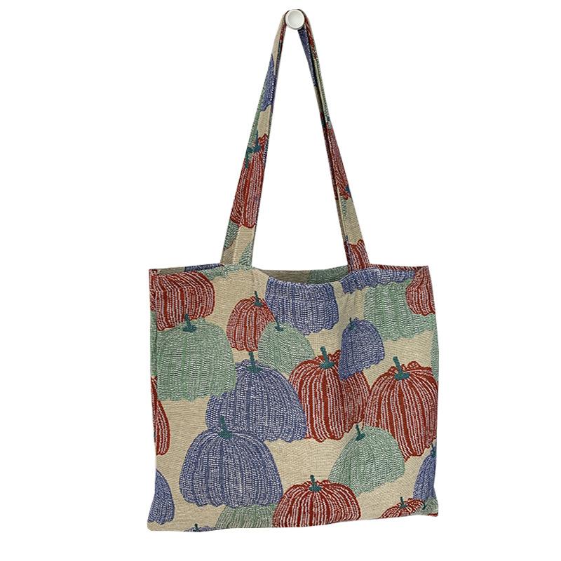 Canvas Pumpkin Embroidery Jacquard Fabric Shoulder Bag Designer Tote Bag