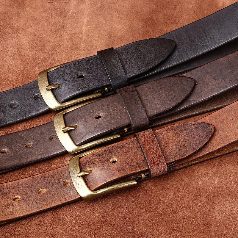 Belt Men's Washed-out Vintage Distressed Frosted Genuine Cattlehide Leather Surface Retro Simple All-Match Casual Jeans Belt