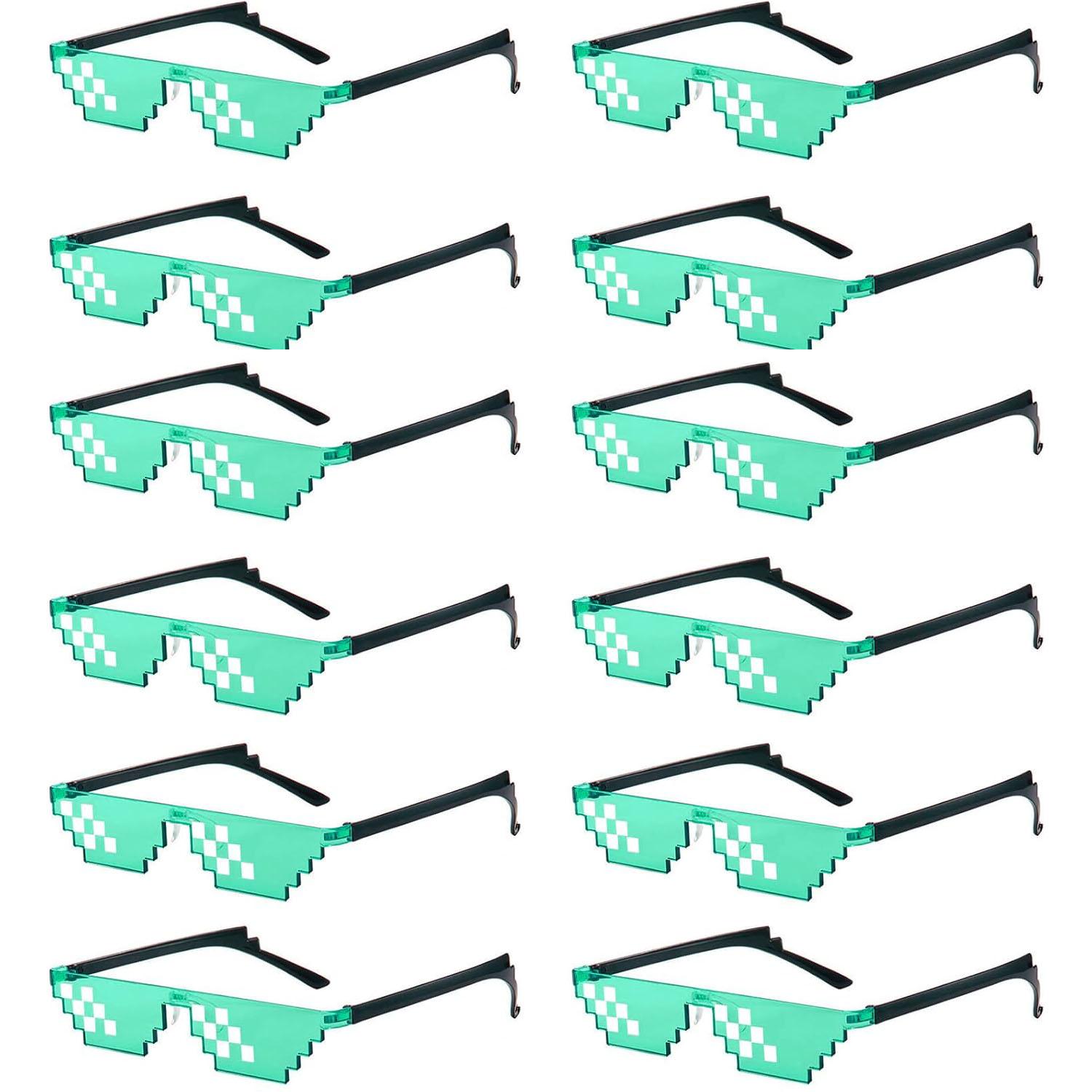 12-80Pcs Mosaic Sunglasses Thug Life Party Sunglasses Multicolor Pixel Glasses Bachelor Party Decor Fun Glasses for Party Favors 12Pcs