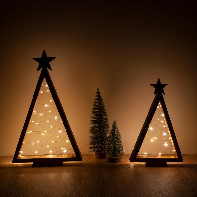 Wood Christmas Trees with Lights, Modern Farmhouse Christmas Tree Table Centerpiece Decoration for Home Party Table