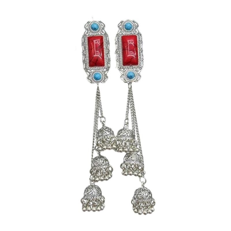 Handmade Mongolian Styles Alloy Tassels Hair Clip Ornament with Vintage Rhinestones Designs for Women Seek Unique Charm