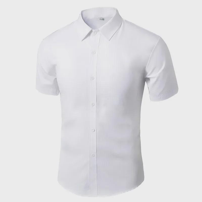 Erkek Uzun Kollu Slim Fit Profesyonel Beyaz İş Gömleği - Kore Tarzı Düğün Partisi Düz Renk