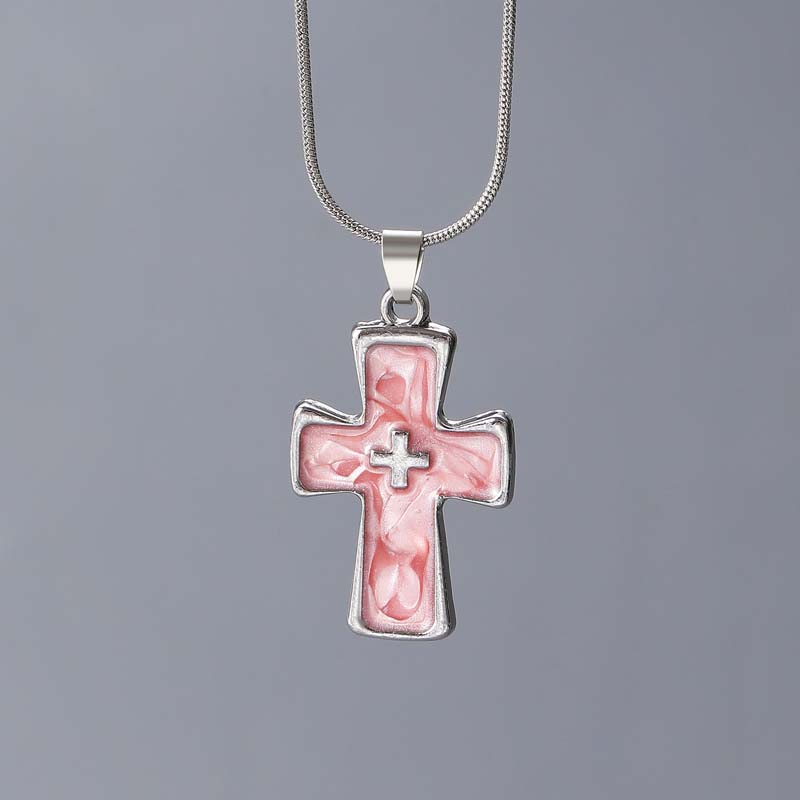 Gothic Pink Cross Pendant Necklace For Men Women Vintage Metal Snake Bone Chain Charm Necklace Y2K Jewelry Accessories