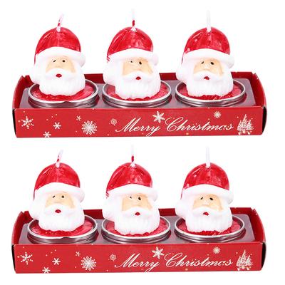 2 Scatole Candela a Forma di Testa di Babbo Natale Decorative Tea Light Stanza Tavolo Festa Ornamento Natale