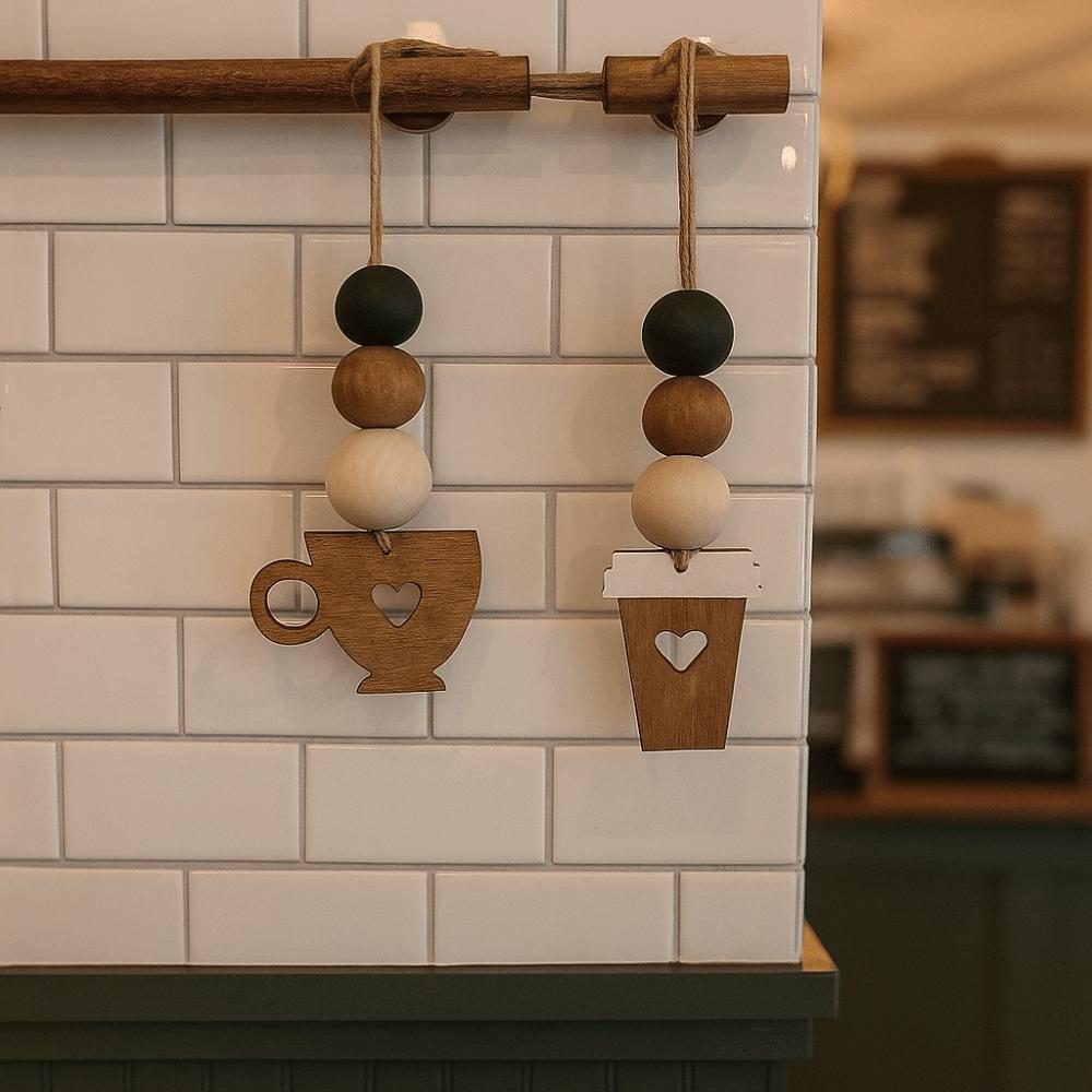 2Pcs Wooden Coffee Shop Signage Vintage DIY Hanging Decor Coffee Cup Doorplate Gift