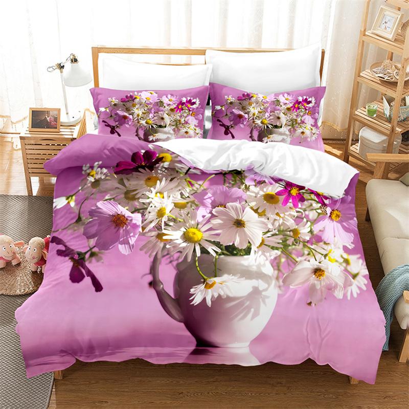 Comforter Purple Flower Double Bed 200X200 Thin Floral Bedding Set 3Pcs 2Pcs With Single 220X240