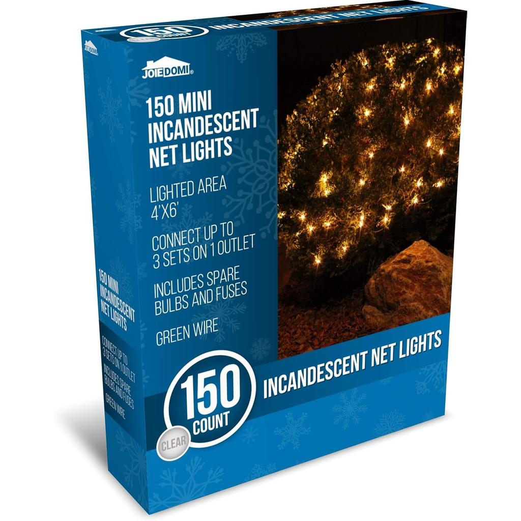 JOYFY 150 Warm White Christmas Net Lights for Christmas Eve Night Indoor & Outdoor Christmas Tree Bushes Decor