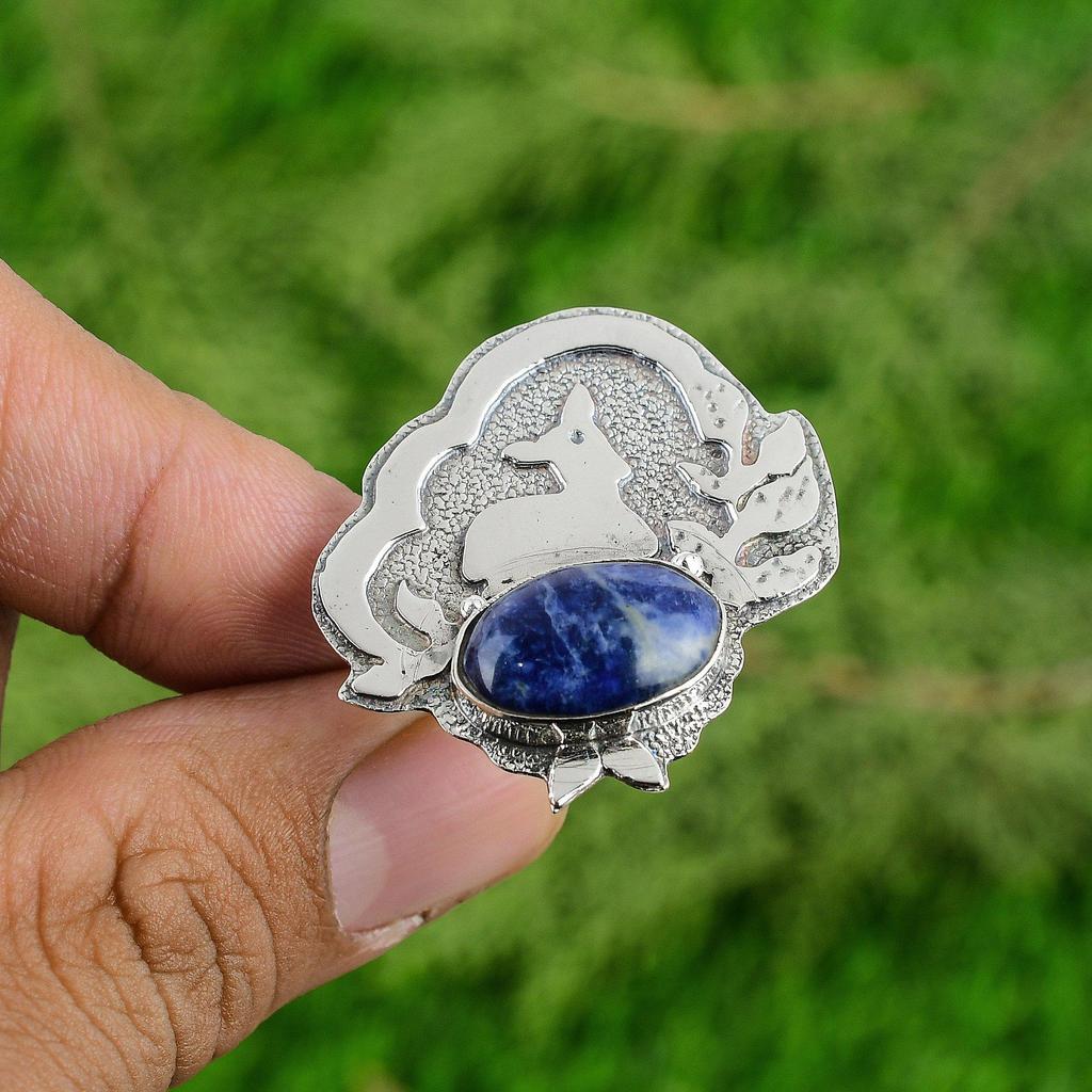 Mothers Day Sale Sodalite Gemstone 925 Sterling Silver Wedding Stackable Ring