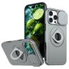 For iPhone 16 Pro Magnetic Phone Case TPU+PC Cover with Kickstand and Slide Lens Lid