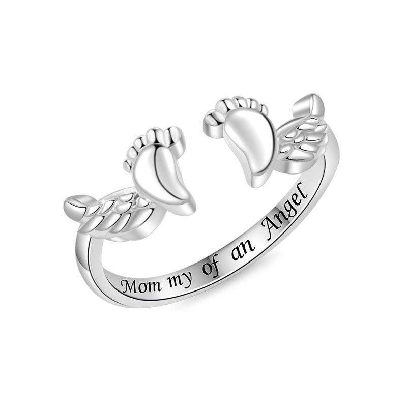 

Sweet Angel Wings And Baby Footprints Ring Warm Motherly Love Fashion Jewelry Band For Women opening adjustable біле золото кольору