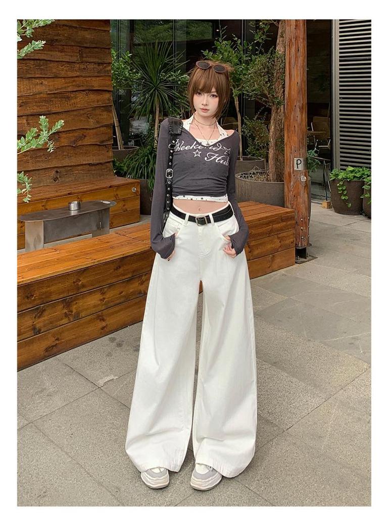 Women's High-Waisted Wide-Leg Denim Jeans - Bamboo White, Spring 2026