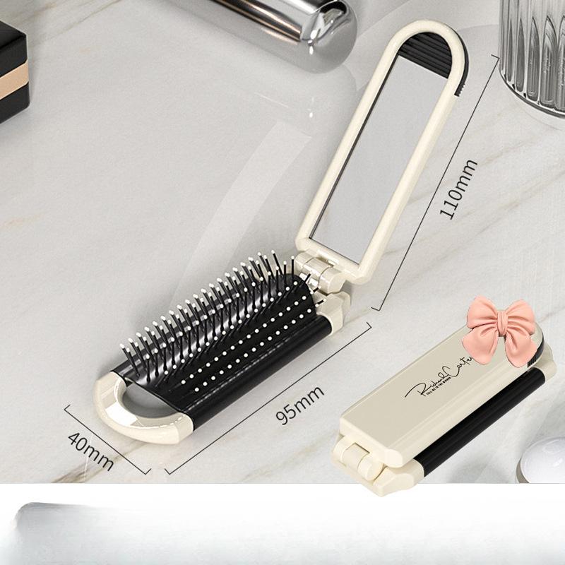

Маленькая расческа, портативная складная расческа, воздушная подушка, расческа для женских волос, массажное зеркало, интегрированная расческа Fashion Cream +pink bow