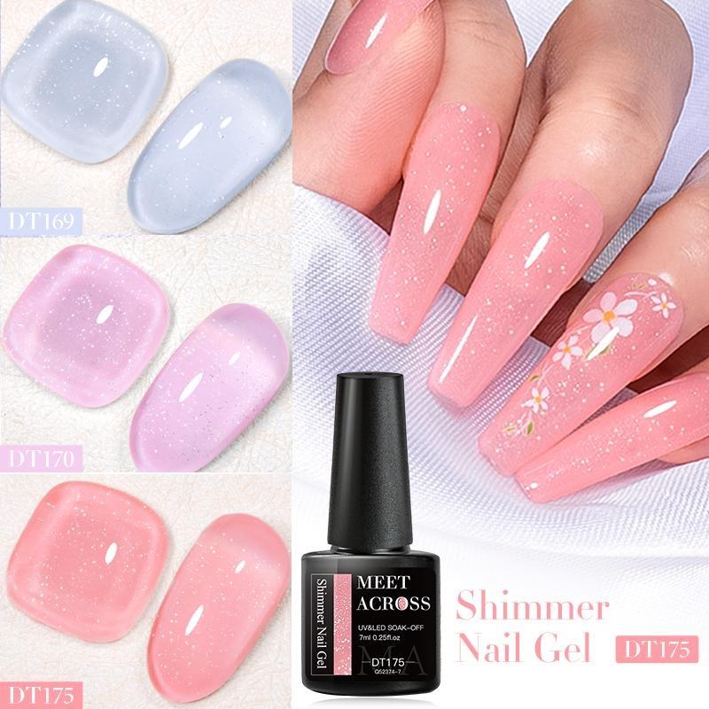 MEET ACROSS 8ml Shimmer Nail Gel Nude Pink Blue Glitter Sequins Rainbow Shimmer Glitter Gel Nail Polish Soak Off UV Gel Varnish