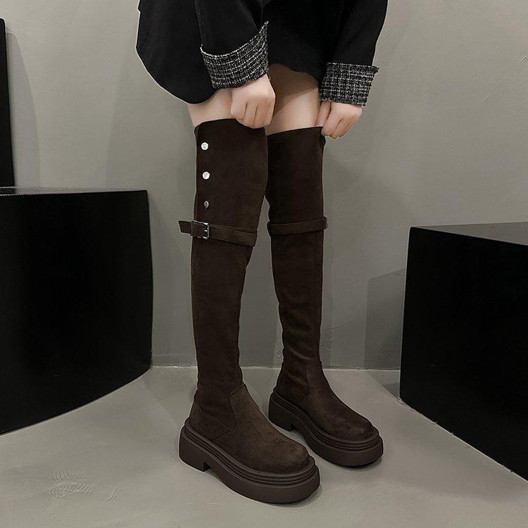 [Ziyan] Two-wear Folded Thick-soled Boots for Children, New Thick-heeled Knee Knight Boots In Autumn and Winter 2025