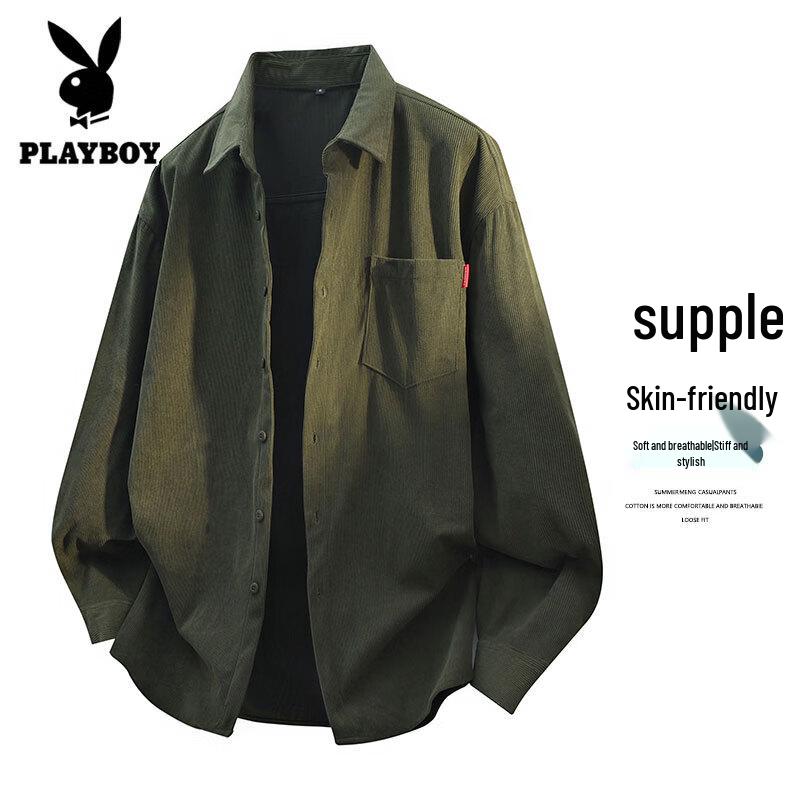 PLAYBOY Men s Loose Fit Corduroy Long Sleeve Shirt M