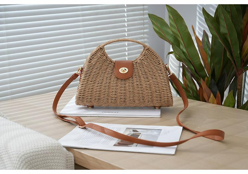 Seaside Holiday Retro Woven Beach Bag - Women's Handheld Shoulder Crossbody