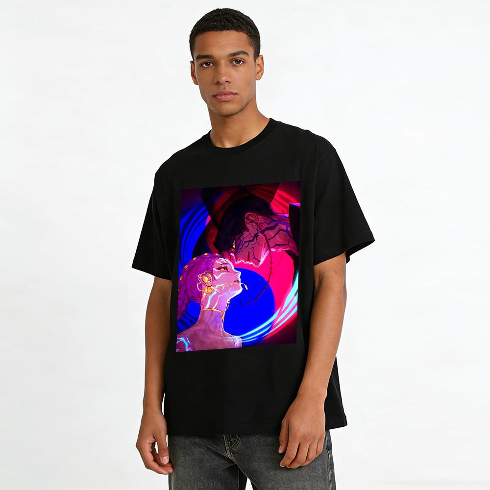 Cyberpunk Style Yin-Yang Fated Couple Print T-shirt Cool Street Style Loose Casual Top Pure cotton T-shirt