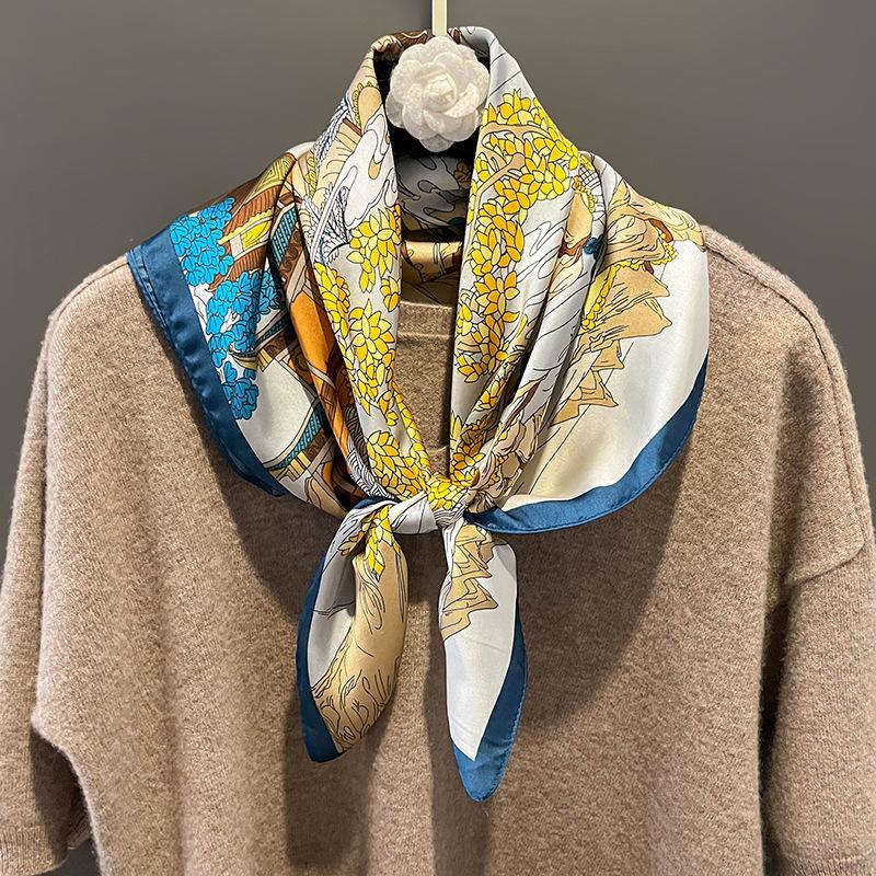 Elegant Floral Scarf for Lady Fashion Square Silk Neck Kerchief Bandana Foulard Soft Hairbands Women  New Bufanda