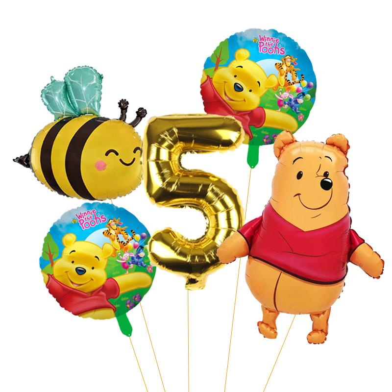 5 unidades Balão de Abelha Desenho Animado Winnie The Pooh Suprimentos para Festa Winnie Balões de Festa de Urso para Chá de Bebê Decorações de Festa de Aniversário