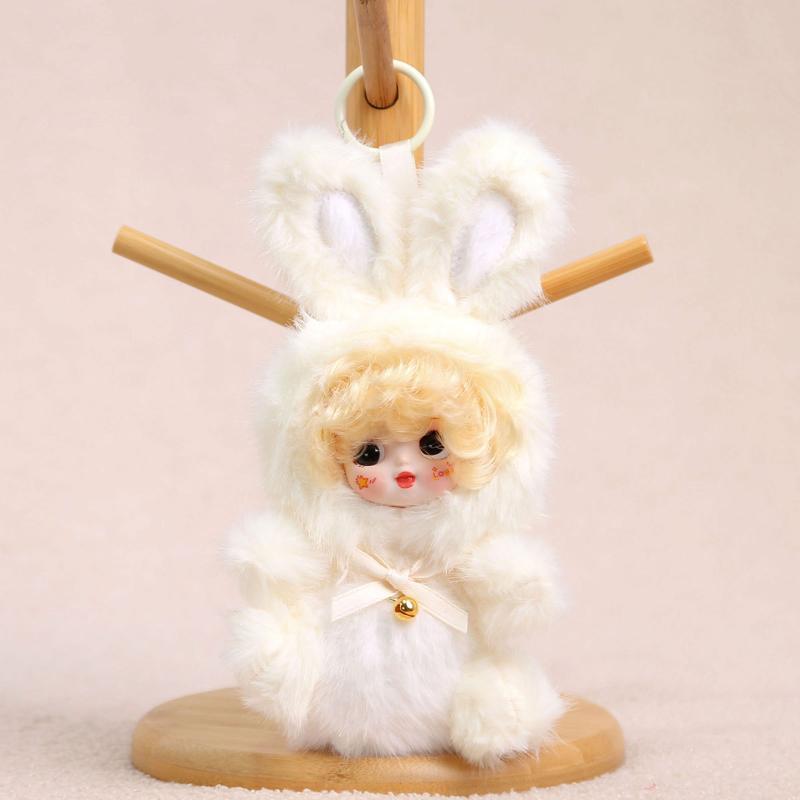 Cute Rabbit Vinyl Dolls Key Chains Plush Stuffed Soft Keyring Backpack Pendants Decoration Toys Gifts