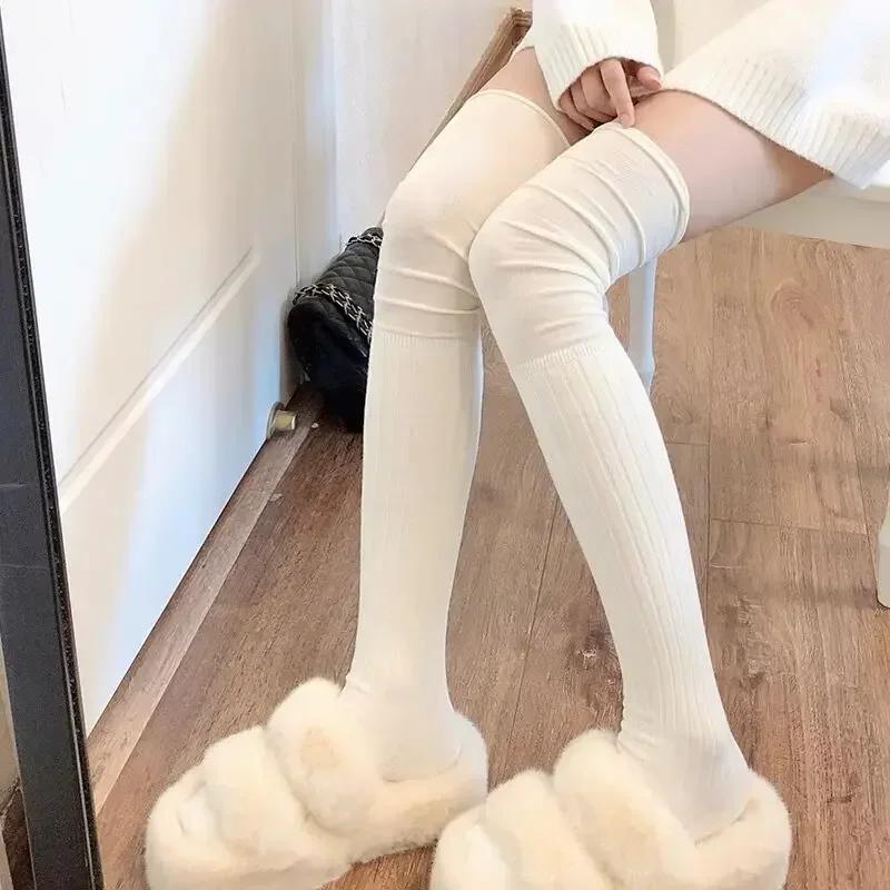 2pairs Women's Knee-length Socks Ladies Thigh-length SocksWarm Knitted Boot Socks Leg Warmers Japan JK Cotton Thigh High Bottoms