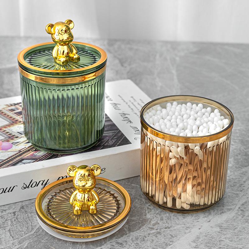 Luxury Cotton Swab & Makeup Storage Box - Dustproof Toothpick & Floss Holder with Bear Design