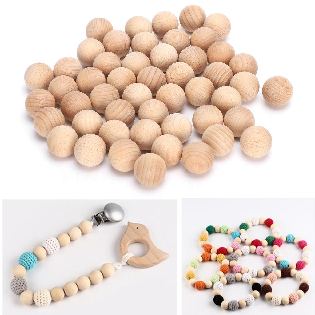 50Pcs Wooden Round Balls Unfinished Beech DIY Creativity Hand Made Craft Supplies