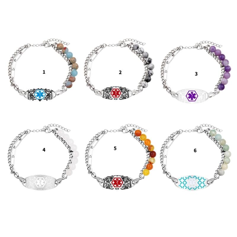 Verstellbares Medicals Alert ID-Armband mit gravierbarem Anhänger, Edelstahl, doppellagiges Armband, Handgelenkschmuck