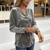 Women Velvet Blouse Fall Shirt, Button Down Long Sleeves Casual Top, Shirt Solid Color Loose for Daily Wear Work