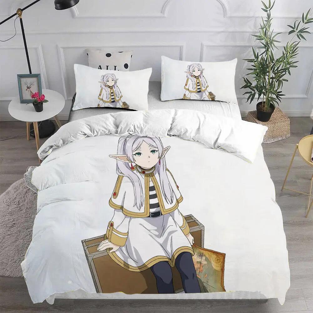 Set de lenjerie de pat Anime Frieren Imprimare 3D Băieți Fete Twin Queen King Size Husă de plapumă Față de pernă Pat băieți Adult Textile de casă