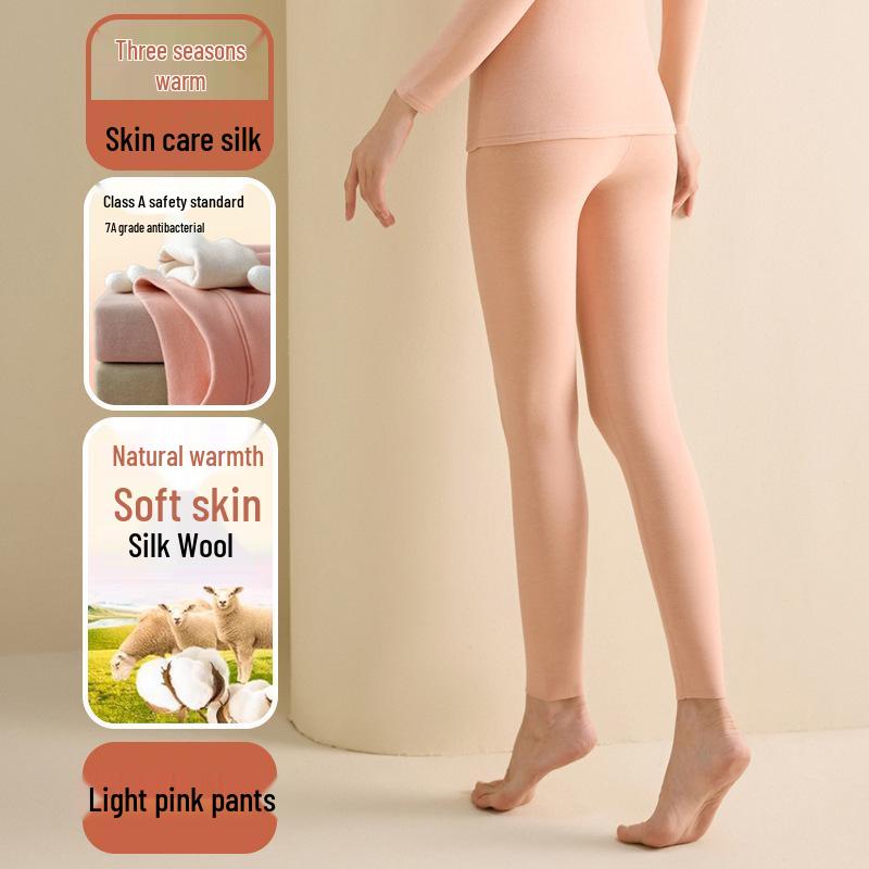 

«Женский теплый бесшовный костюм из шерсти и шелка»: Начес, антибактериальный, плюс бархат для осени/зимы L (100-115 lbs)