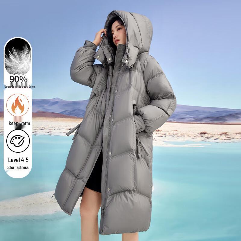 Xiangying 2025 Winter White Duck Down Hooded Long Jacket XS