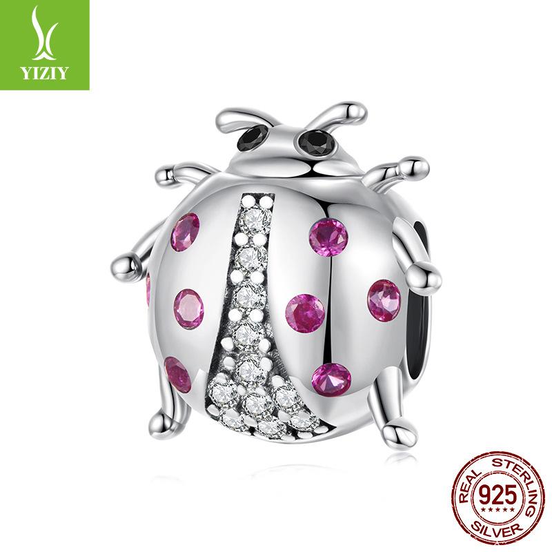 S925 Sterling Silver Lucky Ladybug Beaded Accessories, Summer Little Insect Diy Bracelet Beads Loose Beads
