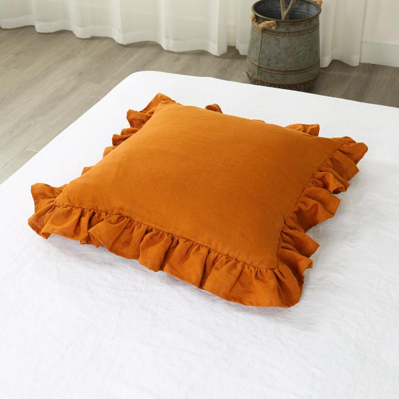 100% Pure Linen Ruffle Throw Pillowcases,Soft Comfortable Cushion Cover,Home Decor Sofa Pillows Cover,Living Room Couch