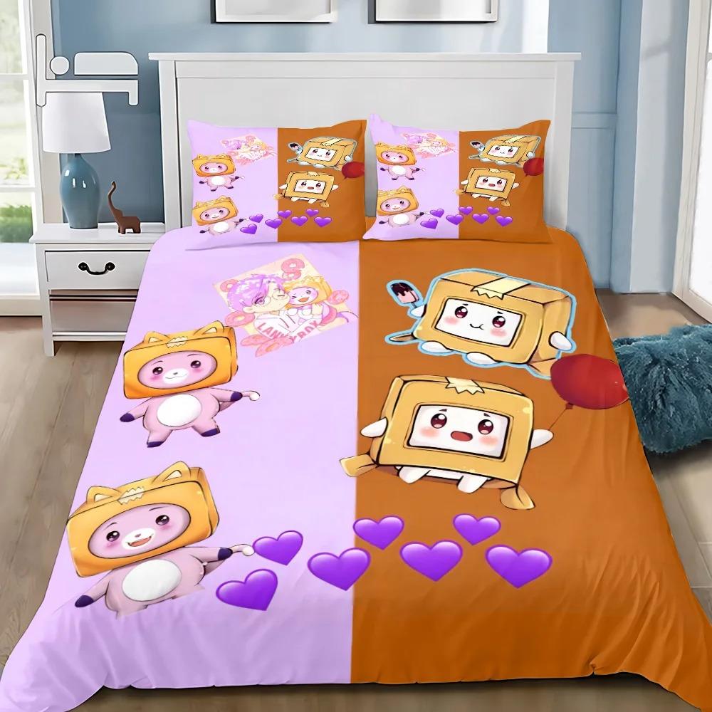Kreskówkowy Pokrowiec na Kołdrę Poszewka na Poduszkę Zestaw Pościeli L-Lankyboxes Dorosły Chłopak Dziewczyna Dekoracja Sypialni Dzieci Prezent Pojedynczy Podwójny Duży Rozmiar