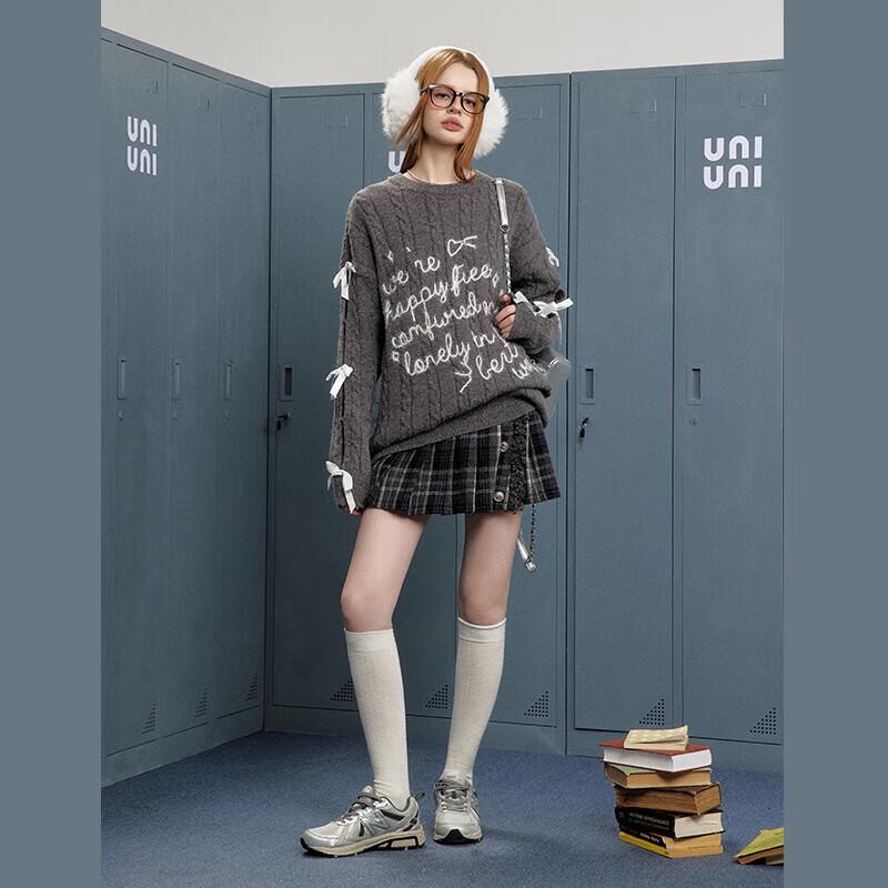 UNIFREE Wool Plaid Pleated Short Skirt S