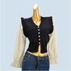 Classy Stylish Flying Sleeves Ruffles Slim Looking French Knitwear Women's Classic Style Single-Breasted Fake Two-Piece Tops