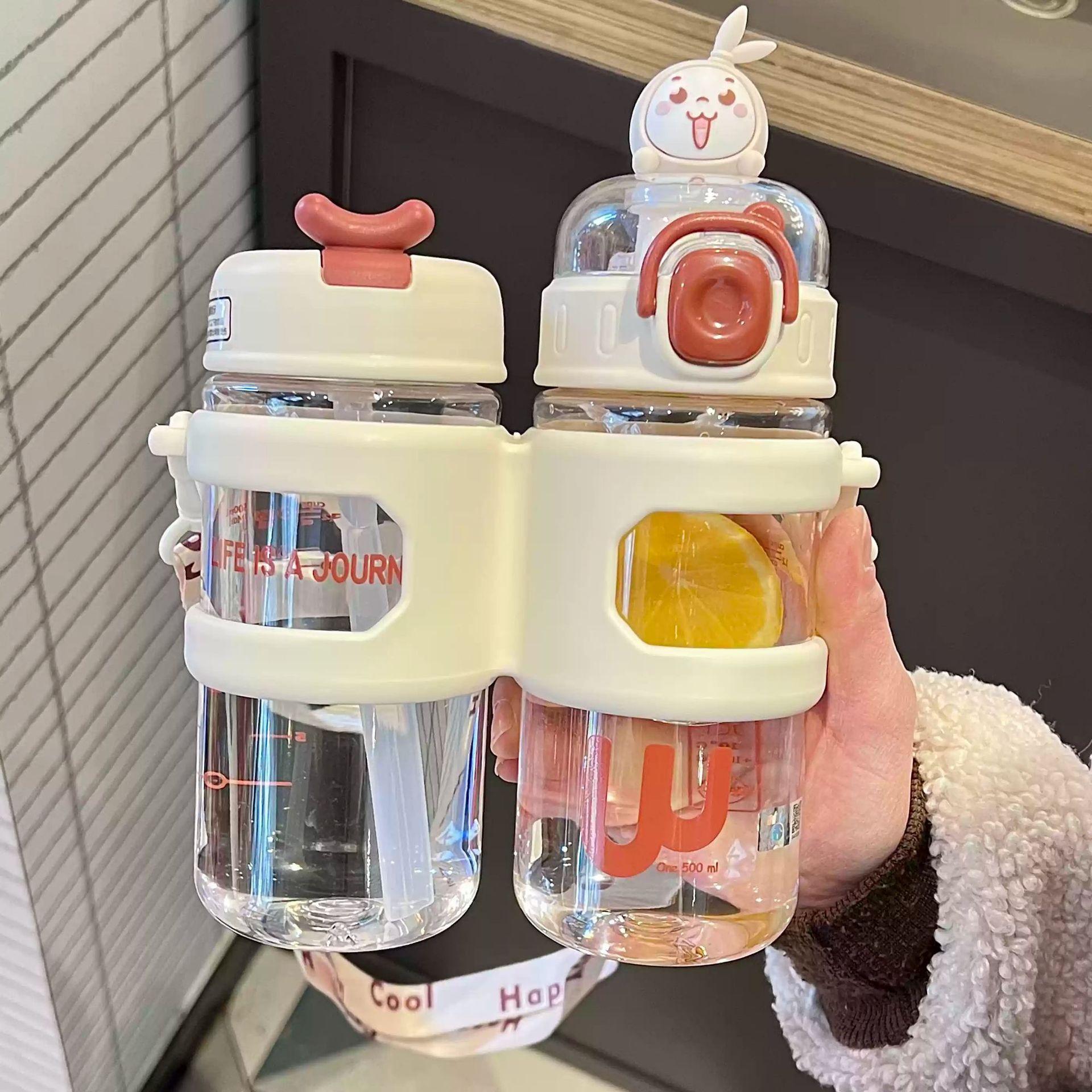 

Water cup high value cute double drinking cup summer straw large capacity portable simple student plastic cup 1000ml 500ml