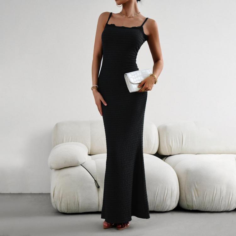 Schlanke Passform Sexy Damen Neckholder Langkleid Träger Ärmellos Einfarbig Herbst