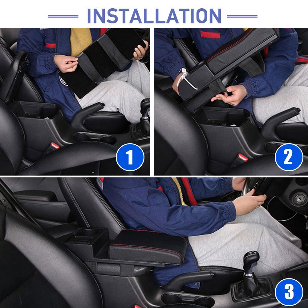 1Pc Universal Car Armrest with Cup Holder Pu Leather Storage Box Soft Elbow Support Cushion Multifunctional Movable Armrest
