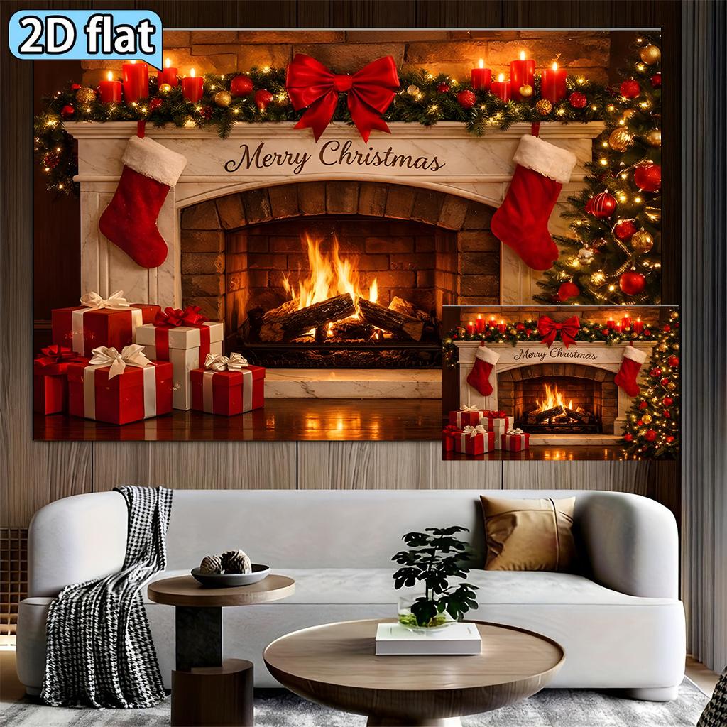 1Pcs Christmas Fireplace Themed Decoration Background Winter Backdrop Decorations For Photo Studio Photo Booth Christams Party